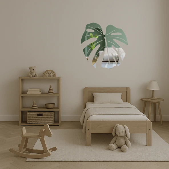 Monstera Yaprağı Tasarımlı  Dekoratif İç Mekan Aynalı Tablo - Resim 4