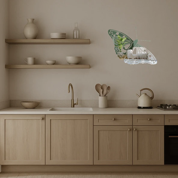 Zarif Kelebek Desenli Dekoratif Duvar Aynalı Tablosu - Resim 3