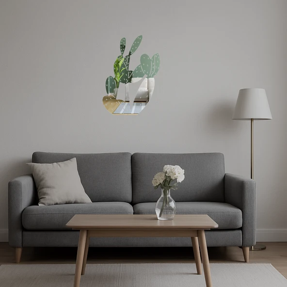 Minimalist Kaktüs Desenli  Aynalı Tablo - Resim 5