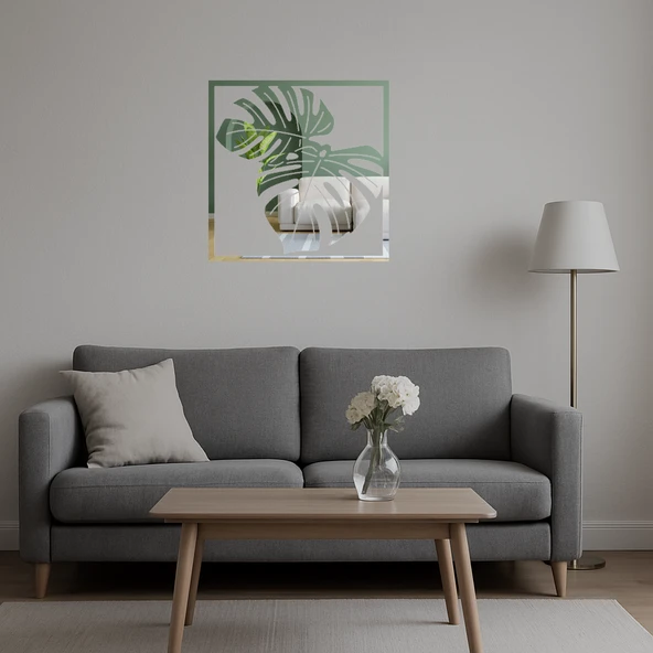 Monstera Desenli Dekoratif İç Mekan Aynalı Tablosu - Resim 5