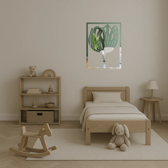 Çiçek Desenli Dekoratif Aynalı Tablo - Resim 4