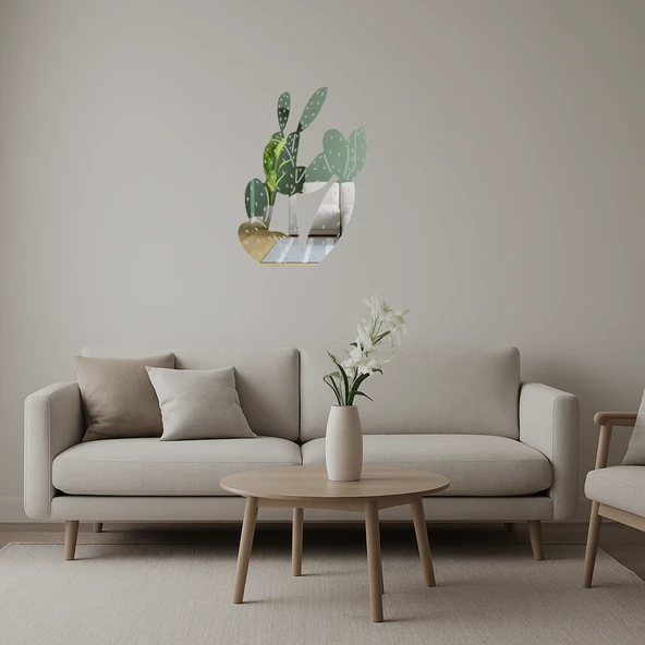 Minimalist Kaktüs Desenli  Aynalı Tablo ürün görseli