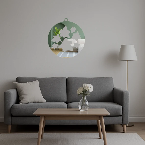 Daire Yaprak Desenli Dekoratif Aynalı Tablo - Resim 5