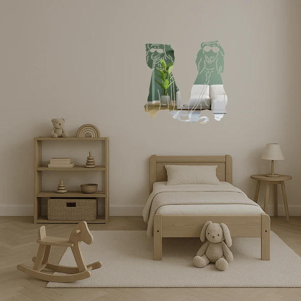 Gözlüklü Köpekler Dekoratif Aynalı Tablo - Resim 4