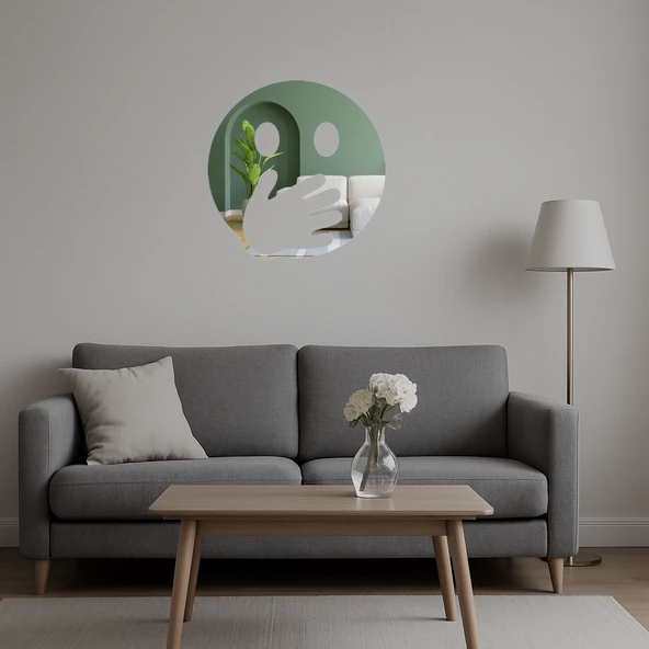 Gözler Açık El Ağız Üzerinde Yüz İfadeli Dekoratif Aynalı Tablo - Resim 5