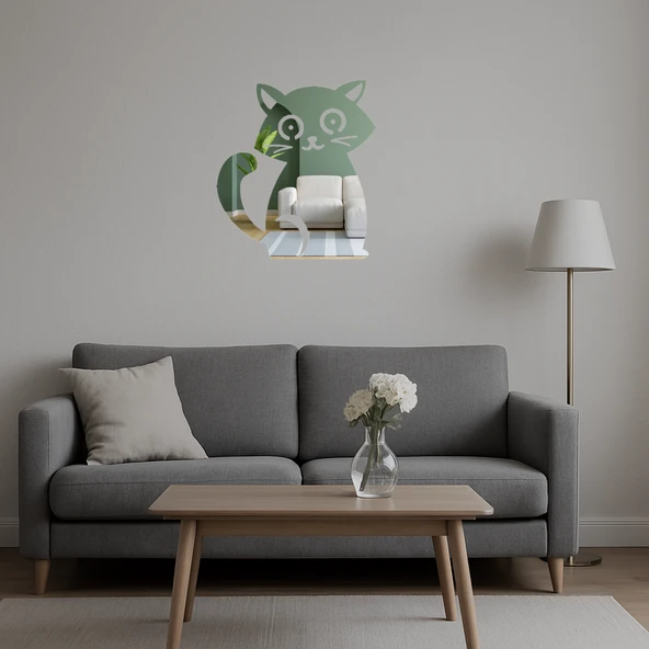 Sevimli Kedi Gülümseme Aynalı Tablosu - Resim 5