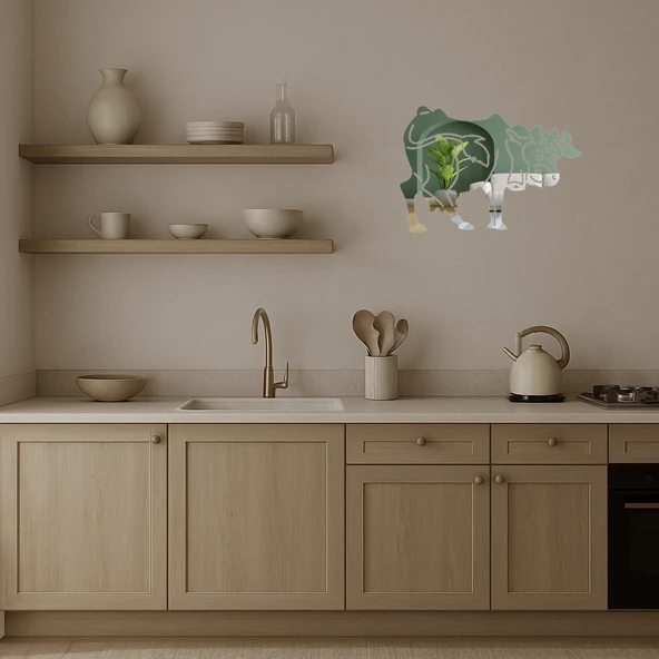 Komik İnek Tasarımlı  Dekoratif Aynalı Tablo - Resim 3