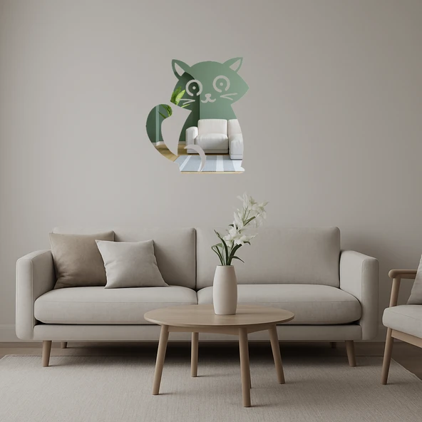 Sevimli Kedi Gülümseme Aynalı Tablosu ürün görseli