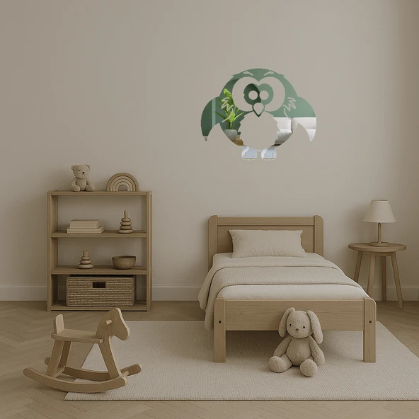 Modern  Baykuş Figürlü Dekoratif Duvar Aynalı Tablosu - Resim 3