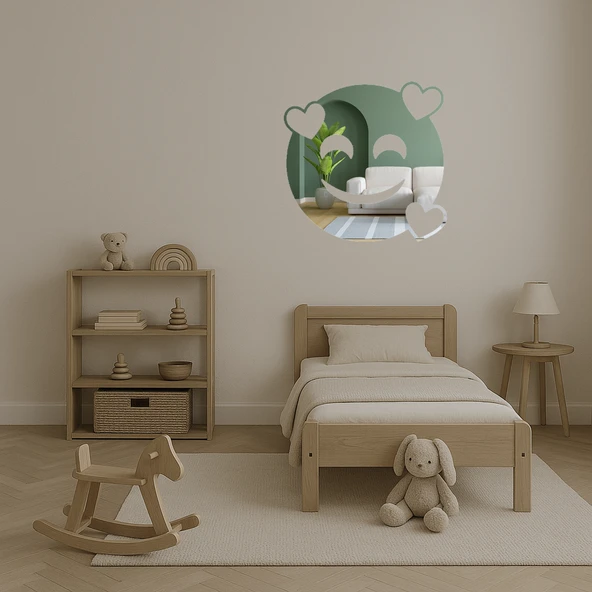 Kalp Gözlü Gülen Yüz Emoji Dekoratif Aynalı Tablo - Resim 4