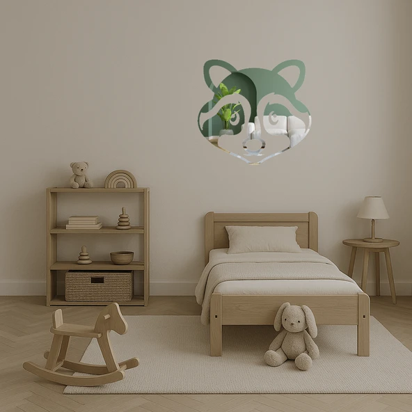 Sevimli Rakun Yüzü Dekoratif Duvar Aynalı Tablosu - Resim 4