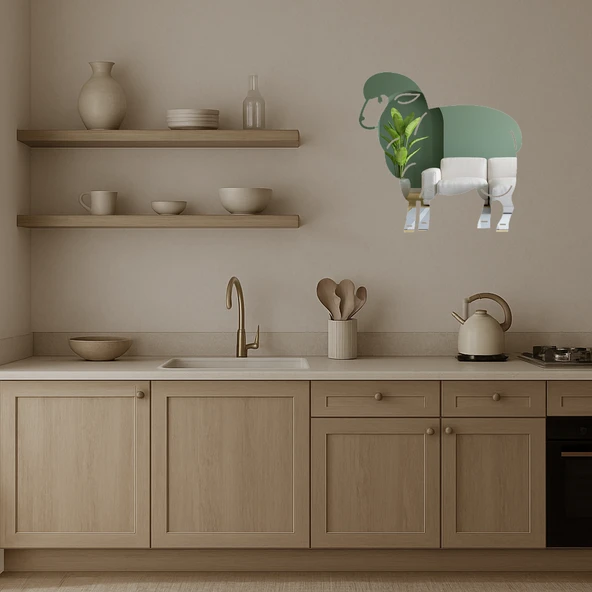 Sevimli Koyun Tasarımlı Dekoratif Duvar Aynalı Tablosu - Resim 3