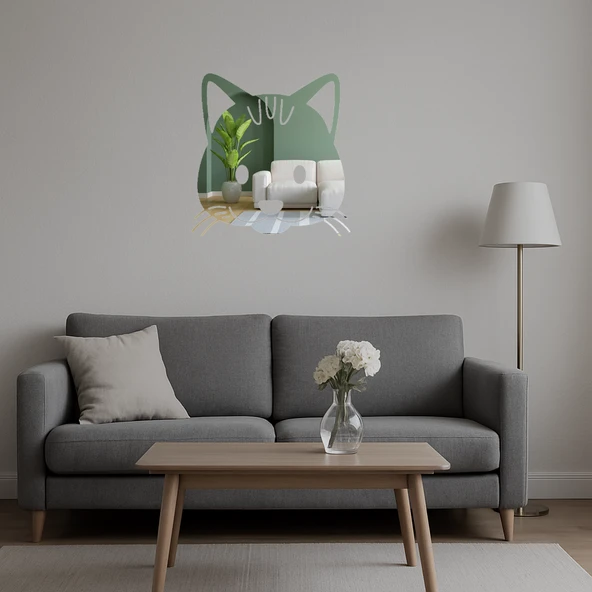 İç Mekan Dekoratif Kedi Yüzü Aynalı Tablosu - Resim 4