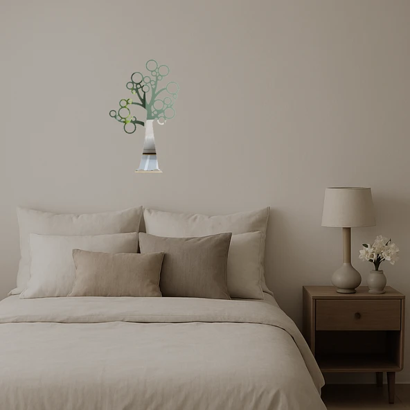 Yuvarlak Ağaç Tasarımlı Dekoratif Duvar Aynalı Tablosu - Resim 3