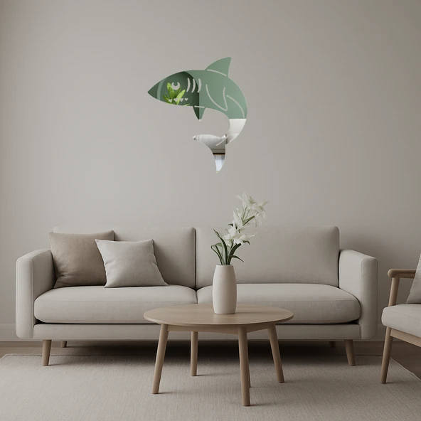 Köpekbalığı Deniz Temalı Dekoratif Aynalı Tablo ürün görseli