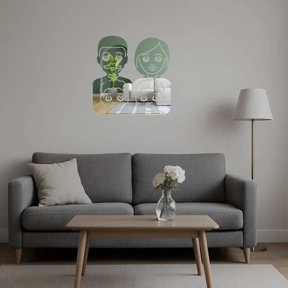 İç Mekan Dekoratif Aile: Anne, Baba ve Oğullar Emoji Aynalı Tablosu - Resim 5