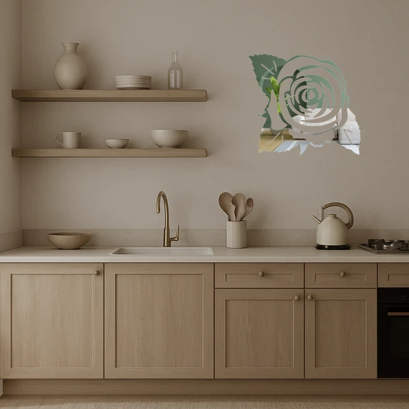 Minimalist Çiçek Tasarımlı Dekoratif Aynalı Tablo - Resim 3