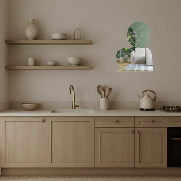 Anne ve Erkek Çocuk Emoji Aile Dekoratif Aynalı Tablo - Resim 3