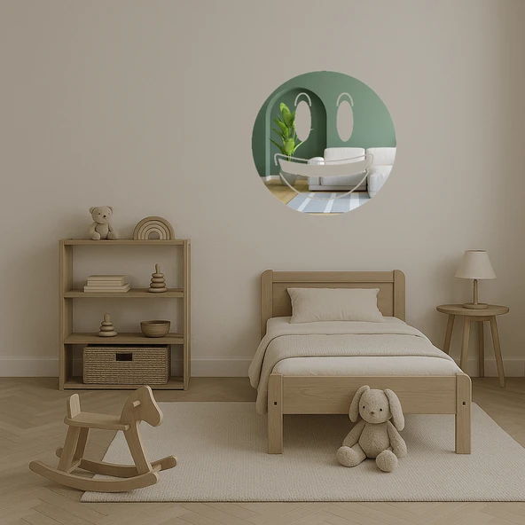 Büyük Gözlü Gülümseyen Emoji Dekoratif Aynalı Tablo - Resim 4