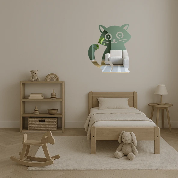 Sevimli Kedi Gülümseme Aynalı Tablosu - Resim 4