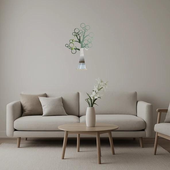 Yuvarlak Ağaç Tasarımlı Dekoratif Duvar Aynalı Tablosu ürün görseli