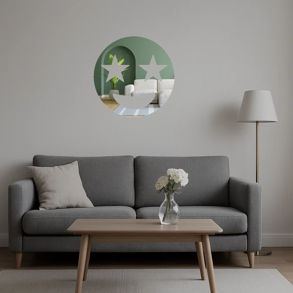 Yıldız Gözlü Gülümseyen Emoji  Dekoratif Aynalı Tablo - Resim 5