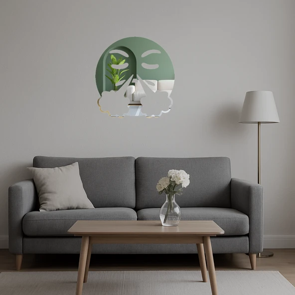 Burnundan Ateş Çıkan Emoji Dekoratif Aynalı Tablo - Resim 4