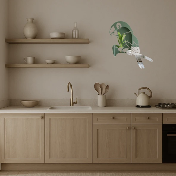 Renkli  Papağan Tasarımlı Dekoratif Duvar Aynalı Tablosu - Resim 4