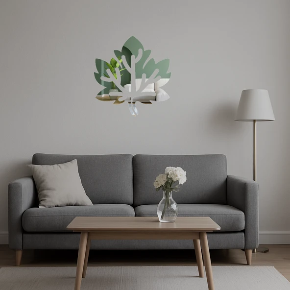 Ağaç Yaprağı Desenli Dekoratif Aynalı Tablo - Resim 5