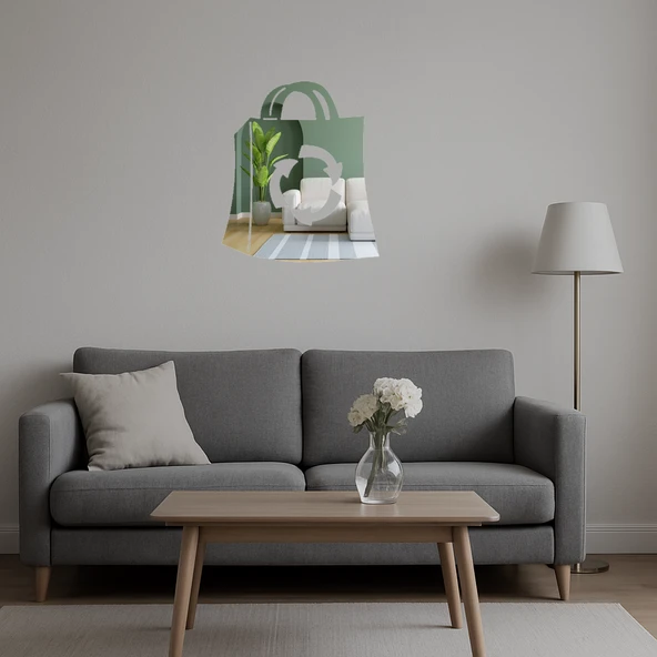 Dekoratif Geri Dönüşüm Çantası Aynalı Tablo - Resim 5