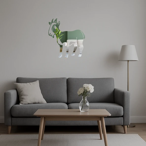 Keçi Tasarımlı Dekoratif Duvar Aynalı Tablosu - Resim 5