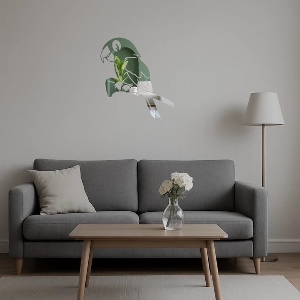 Renkli  Papağan Tasarımlı Dekoratif Duvar Aynalı Tablosu - Resim 5