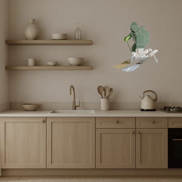 Kayakçı Kış Sporları Temalı Duvar Aynalı Tablosu - Resim 4