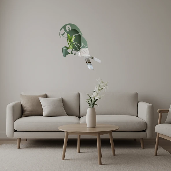 Renkli  Papağan Tasarımlı Dekoratif Duvar Aynalı Tablosu ürün görseli