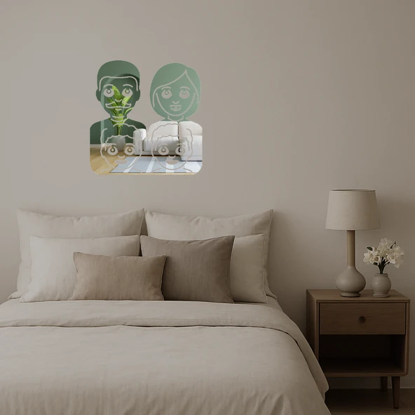 İç Mekan Dekoratif Aile: Anne, Baba ve Oğullar Emoji Aynalı Tablosu - Resim 2