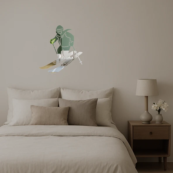 Kayakçı Kış Sporları Temalı Duvar Aynalı Tablosu - Resim 3