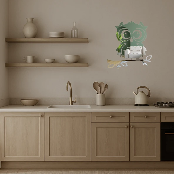 Doğal Yaşam Temalı Baykuş Dekoratif  Aynalı Tablo - Resim 3