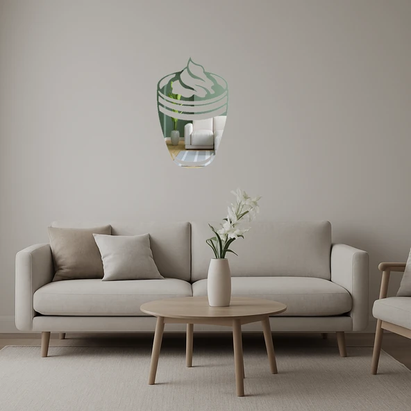 Kahve ve Krema Tasarımlı Dekoratif Aynalı Tablo ürün görseli