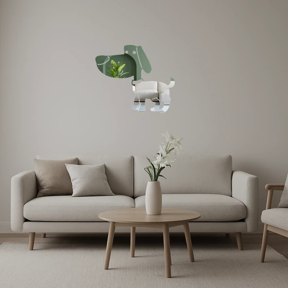 Kırmızı Tasmalı Kahverengi Köpek Aynalı Tablosu ürün görseli