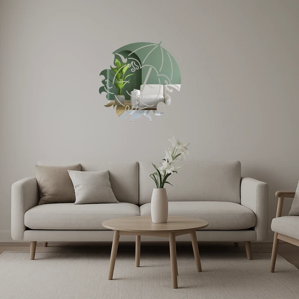 Şemsiye Altında Yaz Güneşi Dekoratif Aynalı Tablo ürün görseli