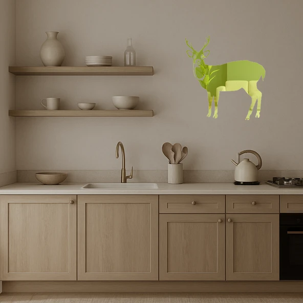 Geyik ve Doğa Siluetli Altın Aynalı Tablo - Resim 2