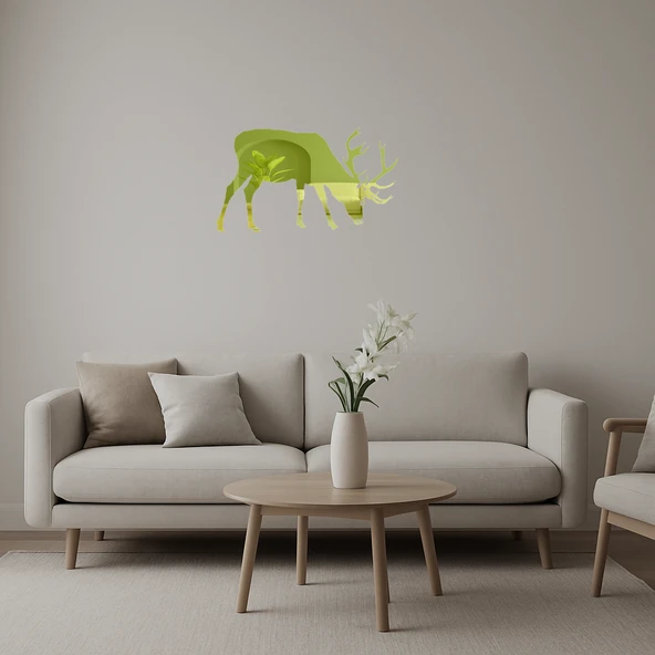 Doğal Geyik ve Ağaç Motifli Duvar Altın Aynalı Tablosu ürün görseli