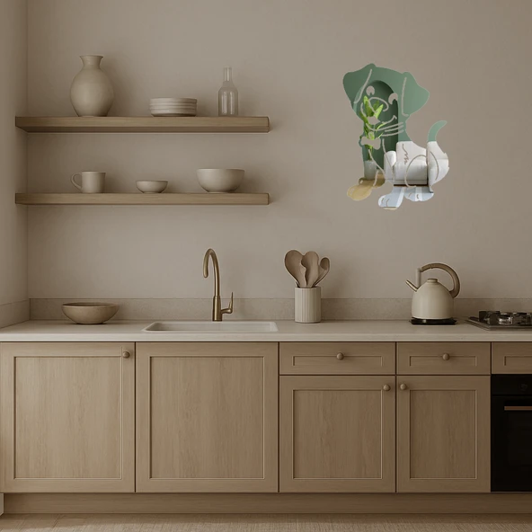 Altın Kemik Tasmali Köpek Dekoratif  Aynalı Tablo - Resim 3