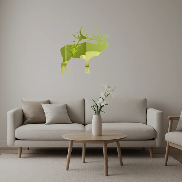 Minimalist Geyik Motifli Duvar Altın Aynalı Tablosu ürün görseli