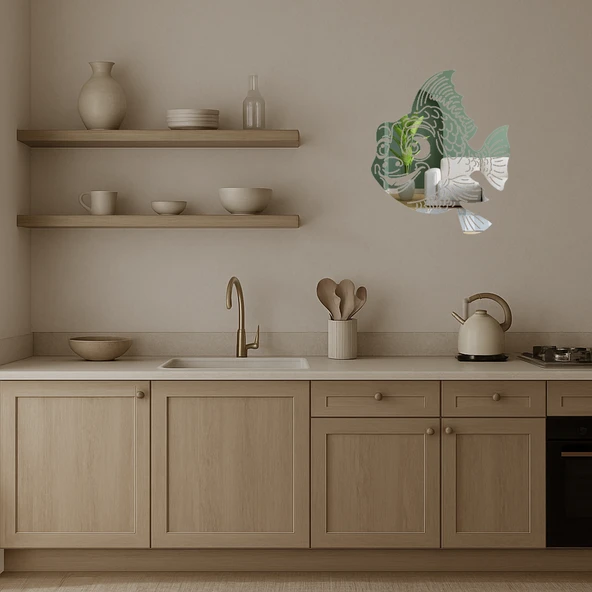 Renkli Balık Tasarımlı Dekoratif  Duvar Aynalı Tablosu - Resim 3