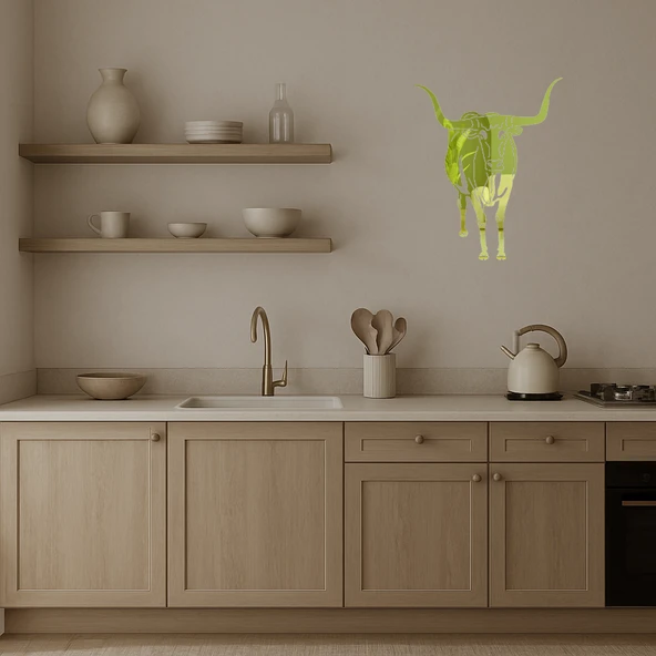 Uzun Boynuzlu Boğa Altın Aynalı Tablo - Resim 3