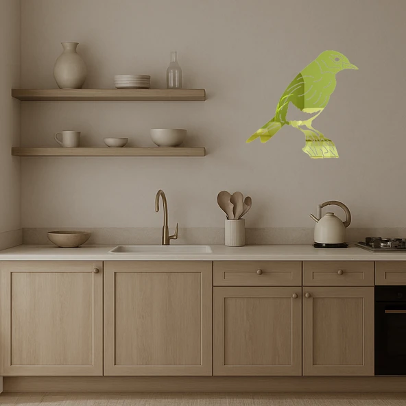 Kuş ve Çiçek Dekoratif Altın Aynalı Tablo - Renkli Bahar - Resim 3