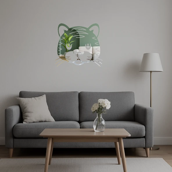 Kaplan Yüzü Detaylı Vahşi Doğa Temalı Duvar Aynalı Tablosu - Resim 5