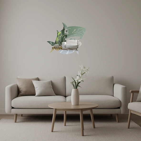 Eğlenceli Köpekbalığı Tasarımlı  Duvar Aynalı Tablosu ürün görseli