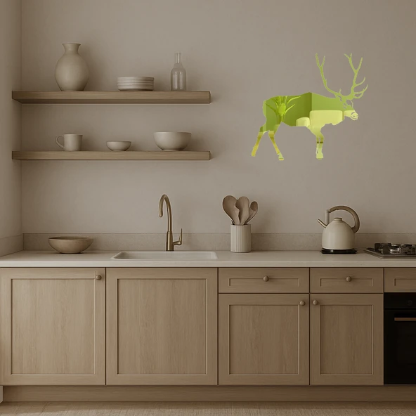 Geyik ve Dağ Manzaralı Dekoratif Altın Aynalı Tablo - Resim 3